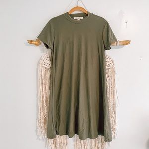 Pink Rose mock neck tee shirt dress in olive